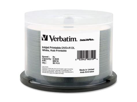 Verbatim 8.5GB 8X DVD+R DL White Inkjet Printable 50 Packs Disc Model 98319 - Newegg.com