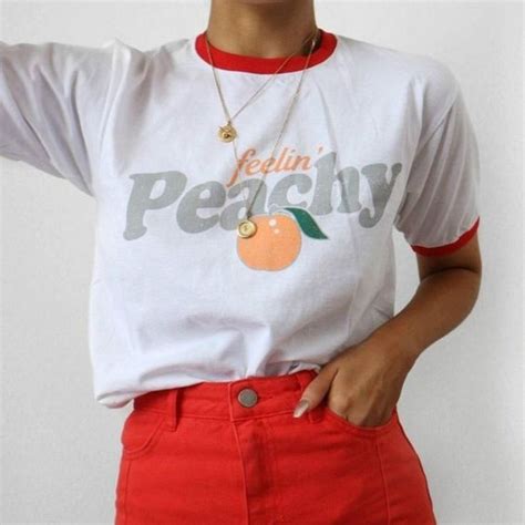 Fellin' Peachy Vintage Aesthetic Ringer Women T shirts | Aesthetic ...