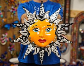 Large Sun Face Mexican Talavera Pottery Outdoor Decor Wall Art Indoor ...