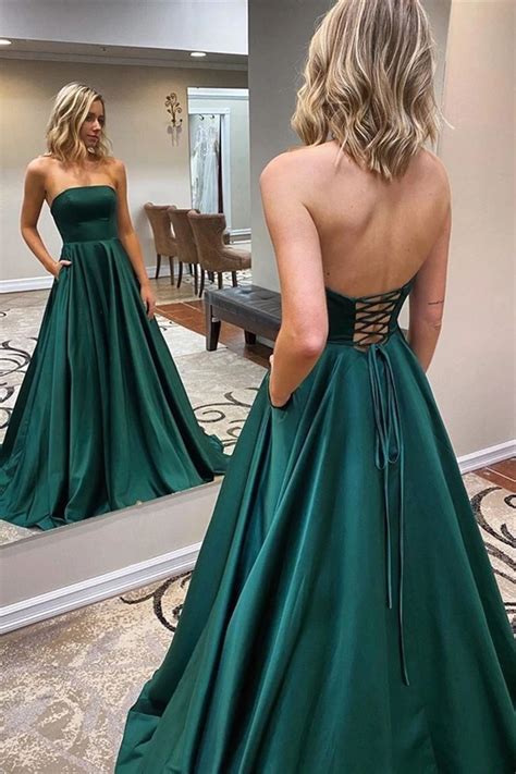 Strapless Backless Emerald Green Long Prom Dress, Backless Emerald ...