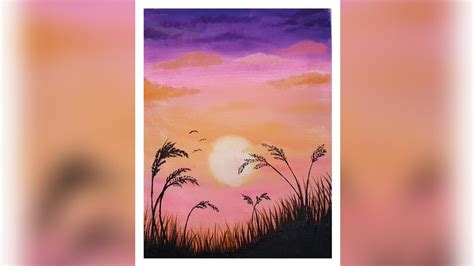 Sunset on the field 🌅| Landscape acrylic painting step by step #5 - YouTube