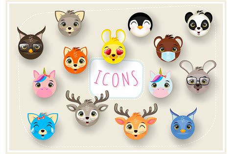 Emoticons with animals | Illustrator Graphics ~ Creative Market