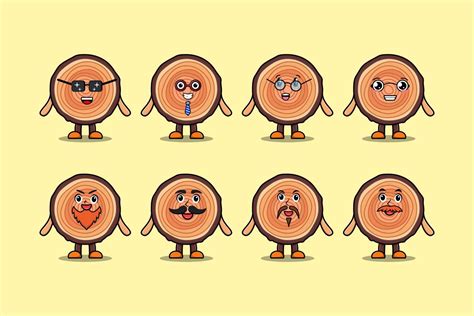 Set kawaii Wood trunk cartoon character expression 17062354 Vector Art at Vecteezy