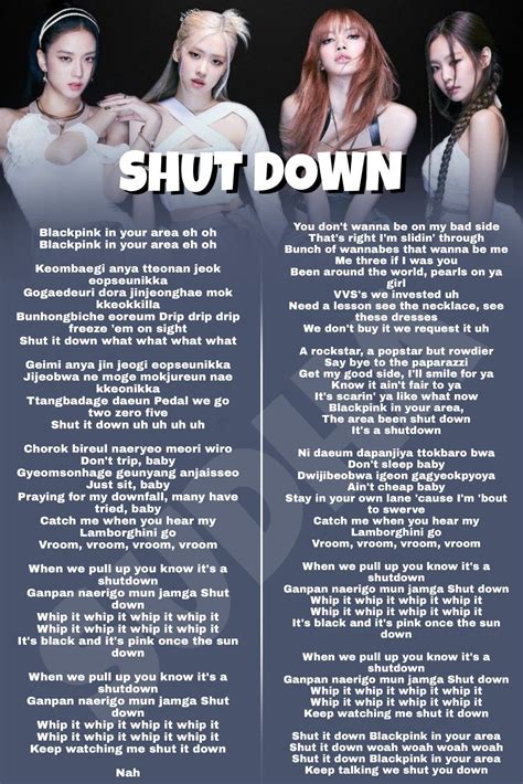 BLACKPINK SONG "SHUT DOWN" LYRICS 🖤💖 | Korean song lyrics, Pink song lyrics, Pink lyrics