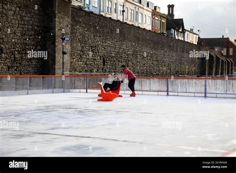 An ice rink within the old city walls of Southampton, Hampshire, UK ...