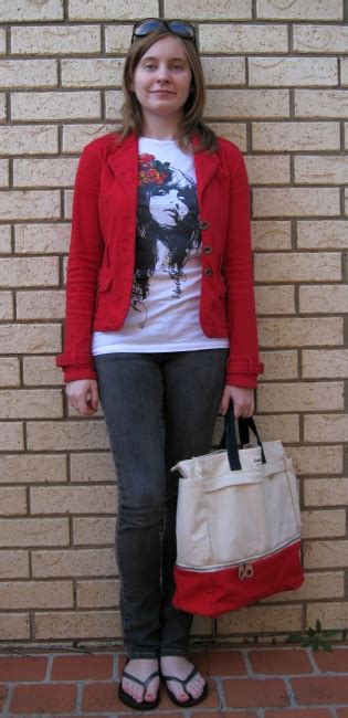 Away From Blue: Threadless Tee, Black Skinny Jeans, Red Jacket ...