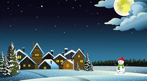 Beautiful Winter Night, glow, homes, clouds, moon, village, stars, warm, christmas, HD wallpaper ...