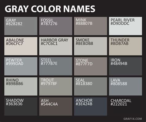 20 Greatest Gray Hex Codes for Cool, Calm, Elegant Designs in 2022 | Grey color names, Color ...