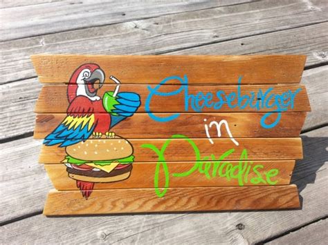 Cheeseburger in Paradise Jimmy Buffett painting on reclaimed