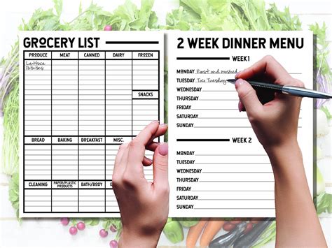 Grocery List and 2 Week Menu Bundle Printable - Etsy