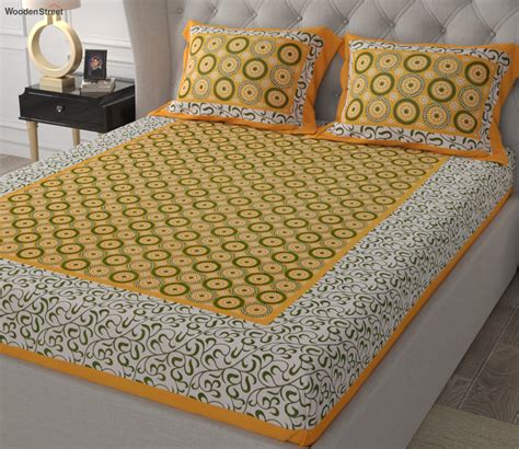 Buy Yellow Border White Base 180 TC Circle Pattern Screen Print Cotton ...