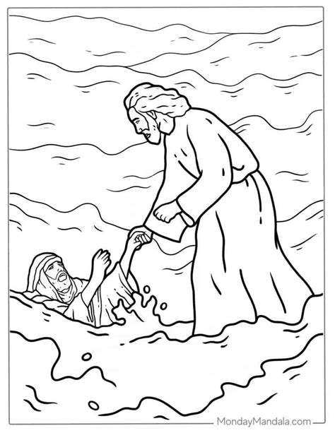 Free Coloring Page Jesus Walks On Water Bible Jesus Walks Water Kids ...