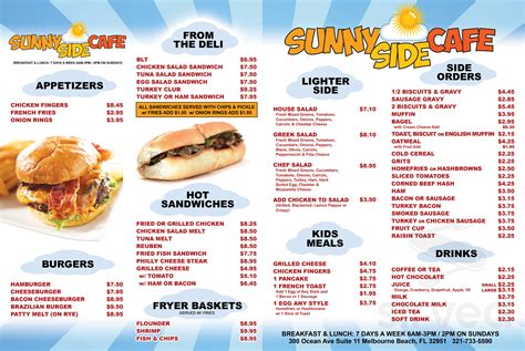 Sunnyside Cafe menu in Melbourne Beach, Florida, USA