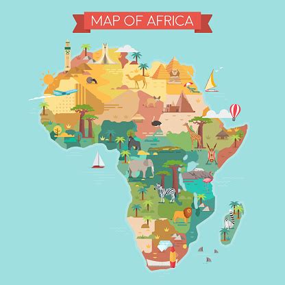 Africa Tourist Map With Famous Landmarks Stock Illustration - Download Image Now - Africa, Map ...