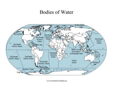 Bodies of Water Map | Oceans of the world, Free printable world map ...