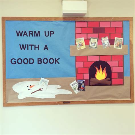 Winter bulletin board for the Pickens county library. "Warm up with a good book" December ...