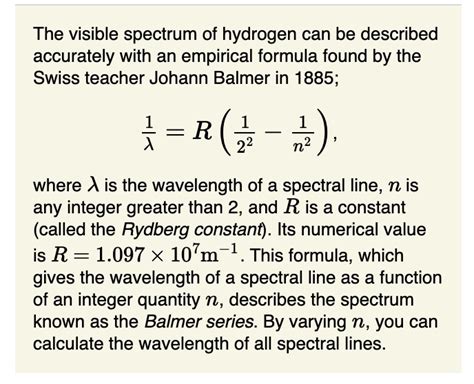 SOLVED: The visible spectrum of hydrogen can be described accurately with an empirical formula ...