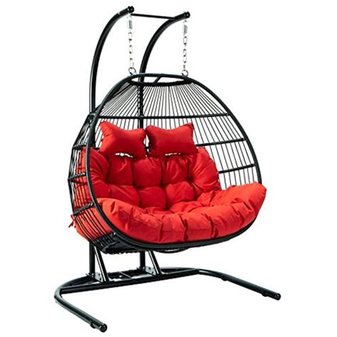 LeisureMod Wicker 2 Person Double Folding Hanging Egg Swing Chair - Walmart.com - Walmart.com