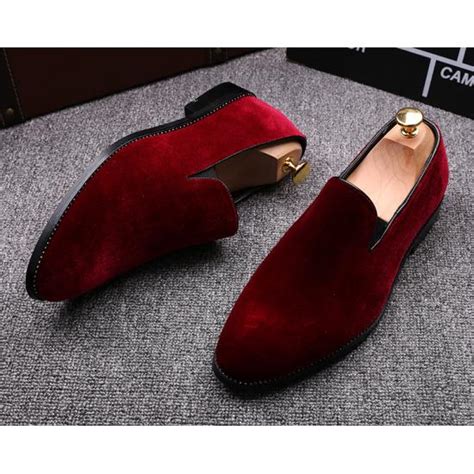 Red Velvet Prom Business Mens Loafers Dress Shoes Loafers