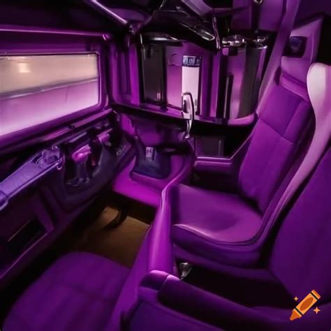 Sleek semi-truck interior with purple accents and warm lighting on Craiyon