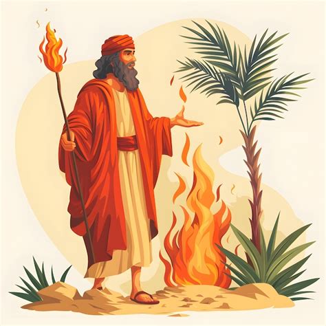 Moses by the burning bush at mount horeb isolated on white background ...