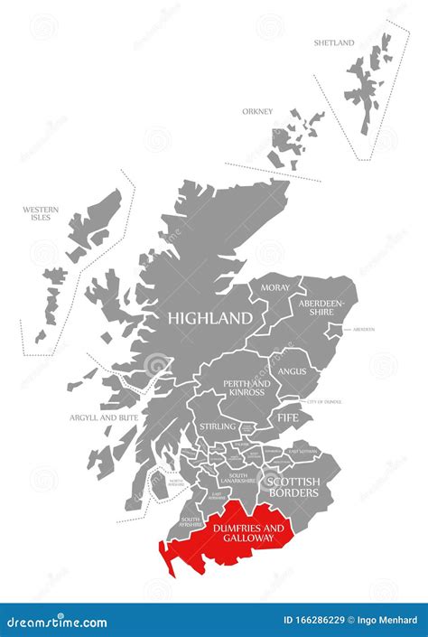 Dumfries and Galloway Red Highlighted in Map of Scotland UK Stock Illustration - Illustration of ...