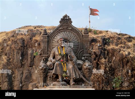 Statue of King Shivaji at Raigad Fort, Maharashtra, India Stock Photo ...