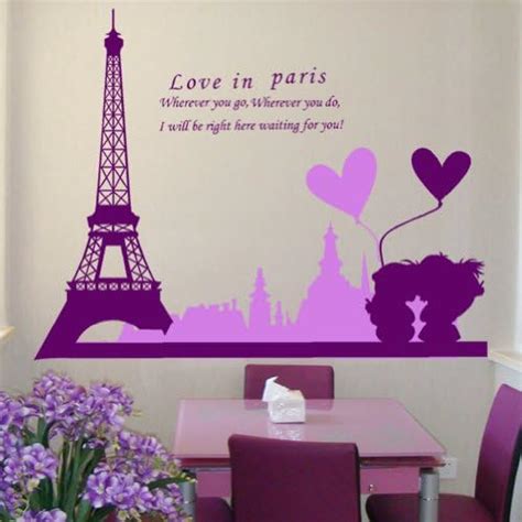 Amazon.com: Purple Rose Love in Paris Eiffel Tower Wall Sticker Decal ...