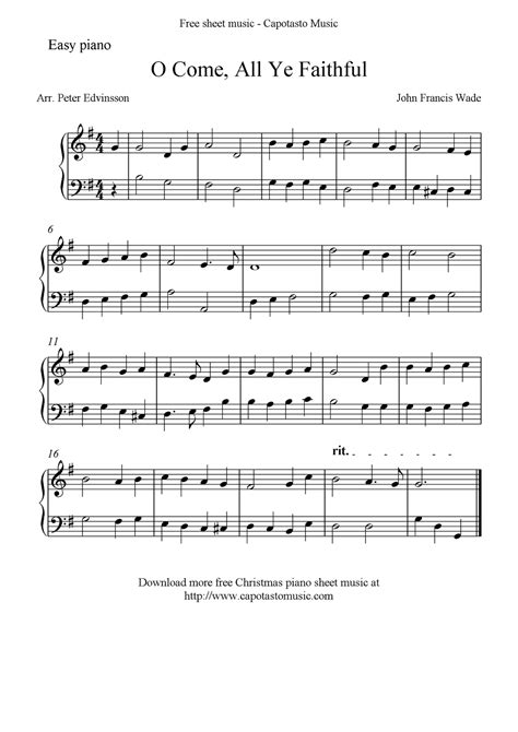 Easy Sheet Music For Beginners: Free easy Christmas piano sheet music, O Come, All Ye Faithful