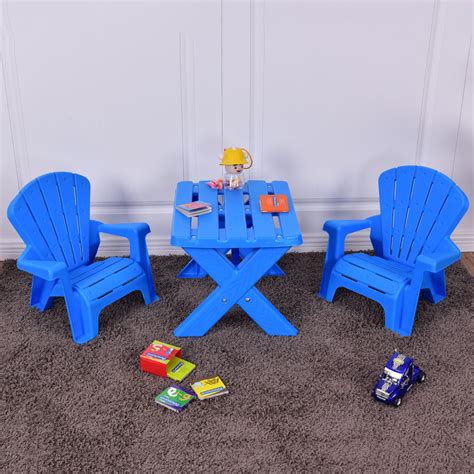 Costway Plastic Children Kids Table & Chair Set 3-Piece Play Furniture In/Outdoor Blue - Walmart ...