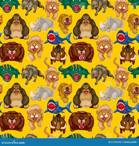 Cartoon Angry Animal Seamless Pattern Stock Vector - Illustration of ...