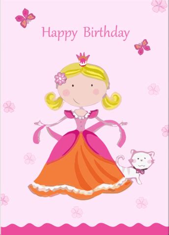 Happy Birthday Card with Little Princess Vector | Super Coloring