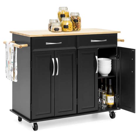 Utility Kitchen Cart w/ Storage Cabinets, Handles, Cutting Board – Best ...