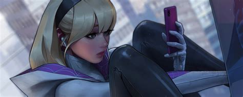 2560x1024 Spider Gwen Using Phone 2560x1024 Resolution HD 4k Wallpapers, Images, Backgrounds ...