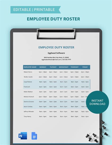 Security Duty Roster Template in Google Docs, Word - Download ...