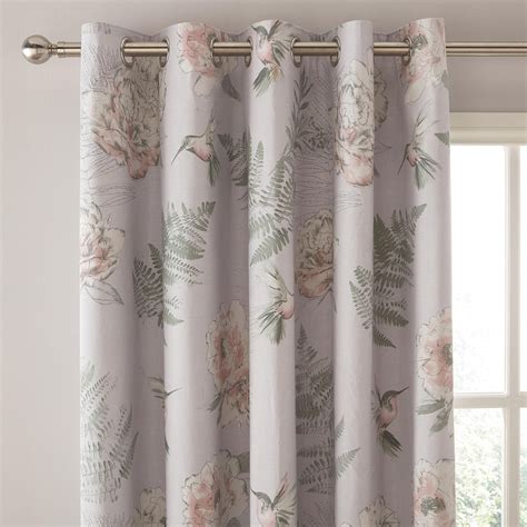 Dunelm Hummingbird Print Fully Lined Cotton Blush Pink 228x228cm Heavenly Eyelet Curtains ...