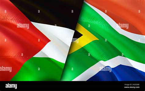 Palestine and South Africa flags. 3D Waving flag design. Palestine ...