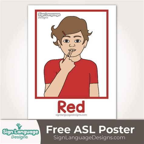 Free ASL Sign Poster - Color Red - Sign Language Designs | Asl signs ...