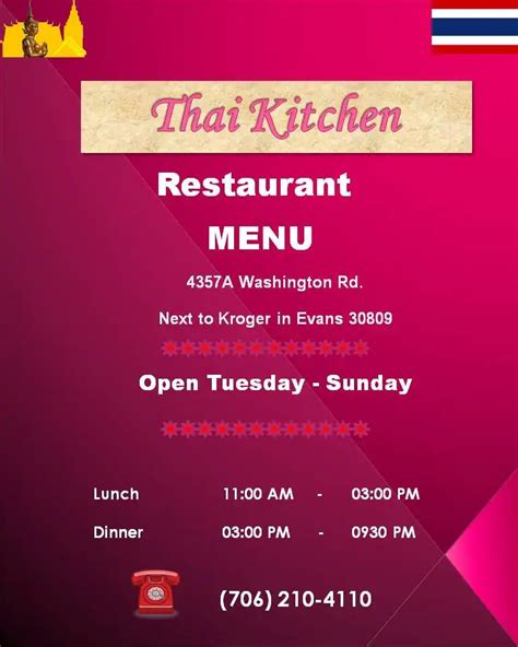 Thai Kitchen Menu, Menu for Thai Kitchen, Evans, Augusta - Urbanspoon ...