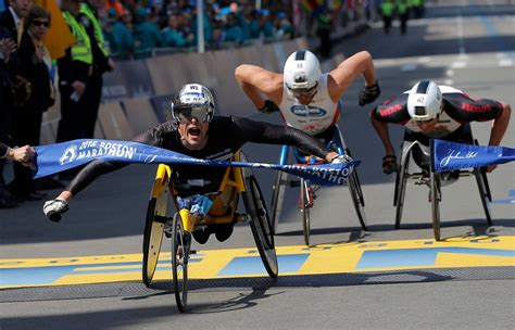 Watch the thrilling finish to the Boston Marathon's men's wheelchair race