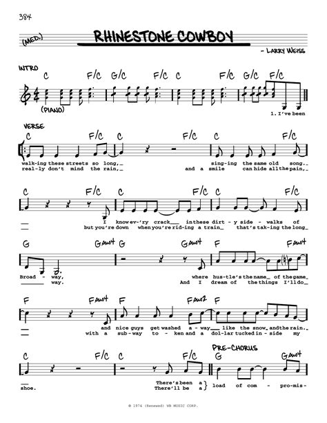 Rhinestone Cowboy by Glen Campbell Sheet Music for Real Book – Melody, Lyrics & Chords at Sheet ...