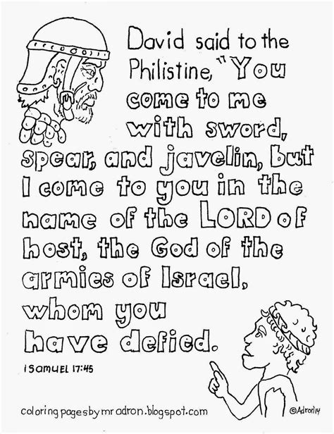 Coloring Pages for Kids by Mr. Adron: David And Goliath Coloring Page With Key Teaching Verse, 1 ...