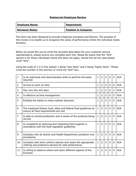 Employee Evaluation Form Examples - Riset