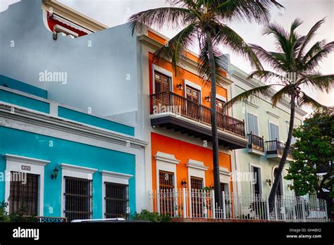 Low Angle View of Colorful Spanish Colonial Houses, Old San Juan ...