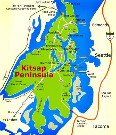 Kitsap Peninsula Regional Map | Washington state travel, Bangor ...