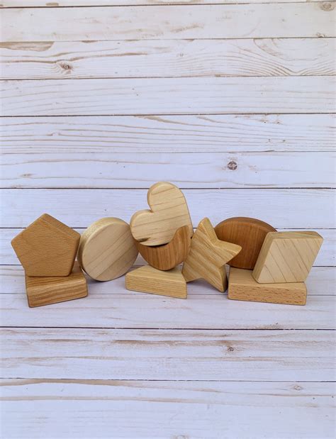 Wooden Shapes Blocks Set of 10 handmade Natural hardwood | Etsy