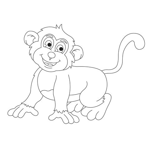 Cute Little Monkey Outline Coloring Page for Kids Animal Coloring Book Cartoon Vector ...