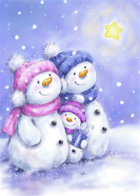 Snowman Family Mixed Media by Makiko - Fine Art America