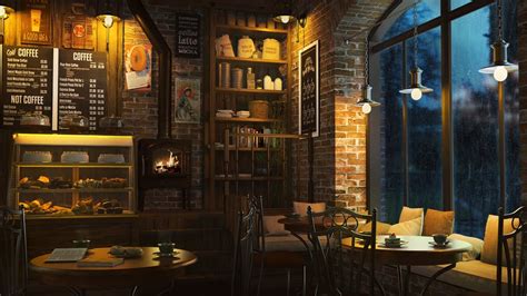 Cozy Coffee Shop Ambience with Relaxing Jazz Music, Rain Sounds and Crackling Fireplace - 8 ...