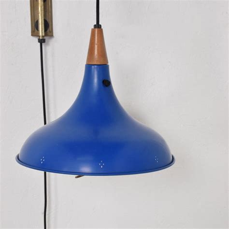 Mid-Century Modern Wall Sconce with Blue Oversize Shade at 1stDibs